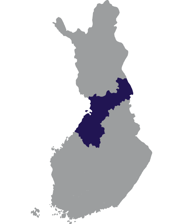 Landkaart Finland grijs met regio Noord-Pohjanmaa donkerblauw op transparante achtergrond - 600 * 733 pixels